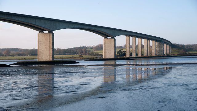 River flowing beneath Orwell Bridge
